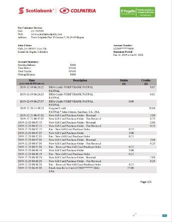 Download Colombia Scotiabank Colpatria bank statement word